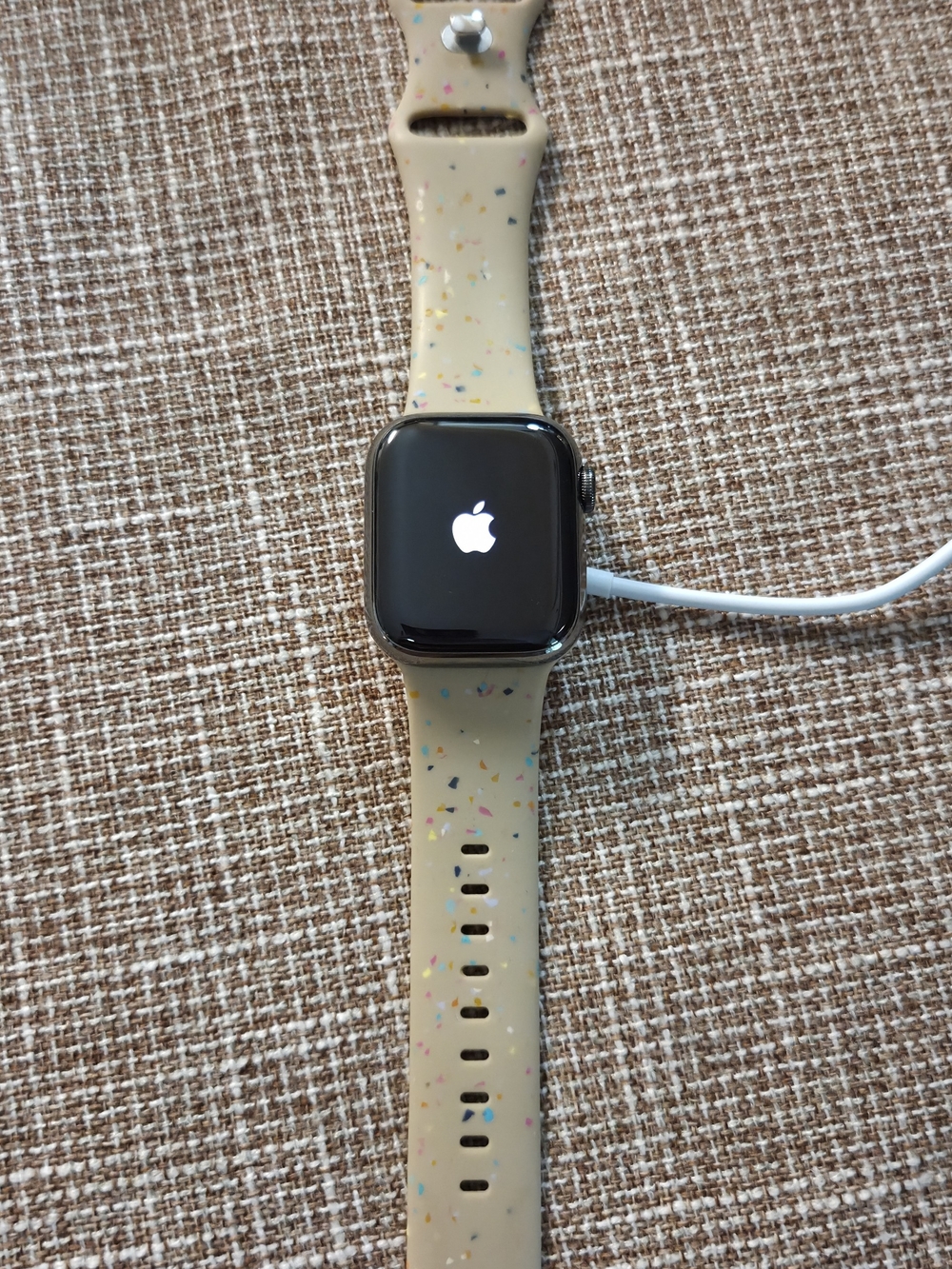 Apple Watch with Beige Confetti Silicone Sport Band - Apple